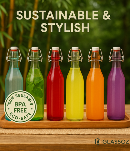 Premium 1 L Glass Swing-Top Bottle – Airtight | Leak-Proof | Reusable Water & Juice Storage Bottle | Eco-Friendly Quality Glassware