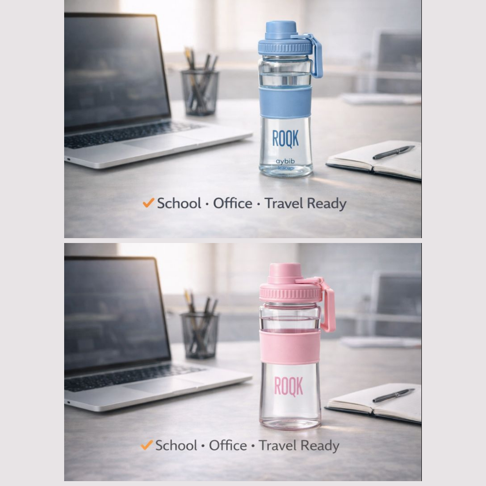 530ML Glass Water Bottle with Carry Handle | BPA-Free Leak-Proof Drinking Bottle | Cute Hydration Bottle for Gym, School, Office & Travel
