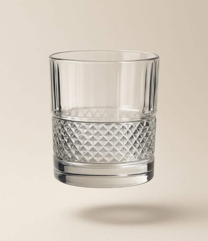 Glassozy Diamond Luxe Glass Set of 6 | Premium 340ml Whisky, Juice & Water Tumblers | Elegant Textured Glassware for Home, Bar & Festive Gifting | Crystal-Cut Design | Durable & Dishwasher Safe