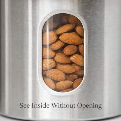 740 ML Stainless Steel Storage Jar Set of 2 with Transparent Window – Airtight Kitchen Container for Dry Fruits, Coffee, Sugar, Tea & Snacks (Modern Silver Finish)