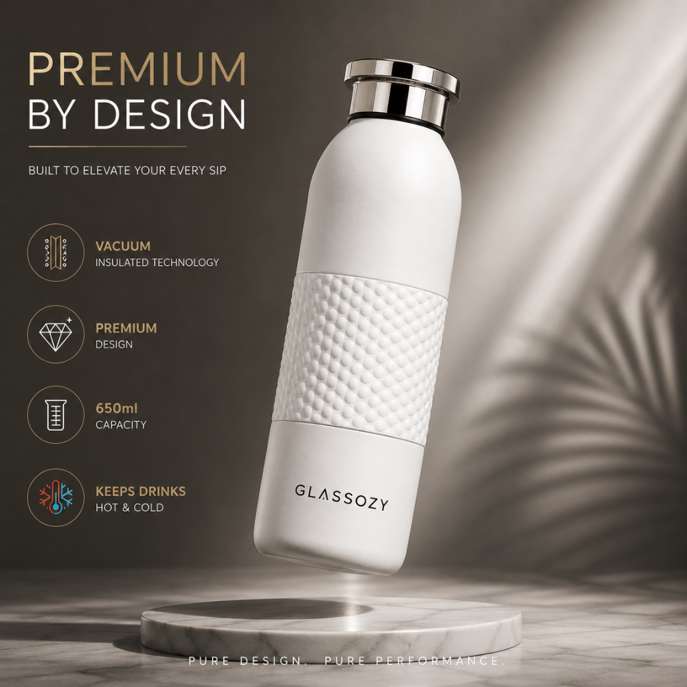 Glassozy 650ml Vacuum Insulated Stainless Steel Water Bottle – 12 Hours Hot & Cold, Leak-Proof, BPA-Free Reusable Travel Flask