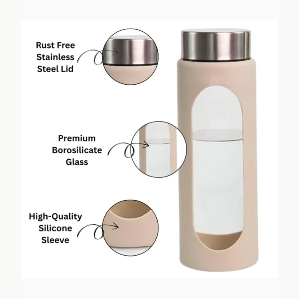 Glassozy Glass Water Bottle With Silicon Sleeve