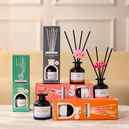 Luxury Reed Diffuser Set 80ML – Cotton, Rose, Lemon, Berries & Nile Garden | Long Lasting Home Fragrance | Room Aroma Diffuser