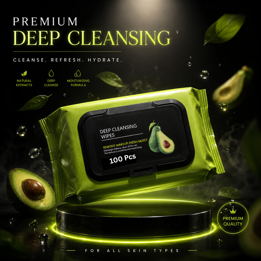 Avocado Deep Cleansing Makeup Remover Wipes – Hydrating Facial Cleansing Towelettes for Fresh & Glowing Skin (100 PCS)