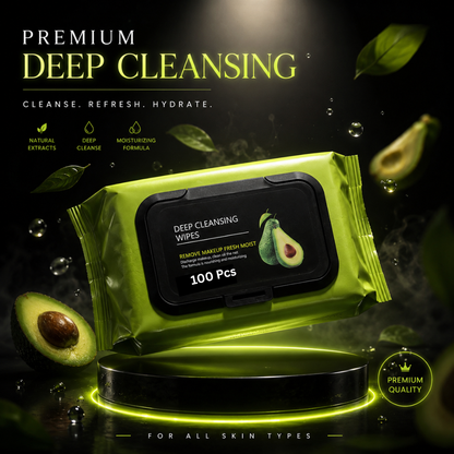 Avocado Deep Cleansing Makeup Remover Wipes – Hydrating Facial Cleansing Towelettes for Fresh & Glowing Skin (100 PCS)