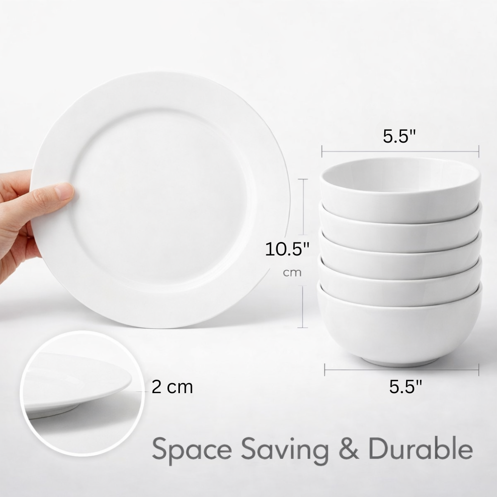 9-Piece Premium White Dinner Set – Ceramic Round Plates & Bowls Combo | Modern Kitchen Dining Set for Home, Wedding & Housewarming Gift