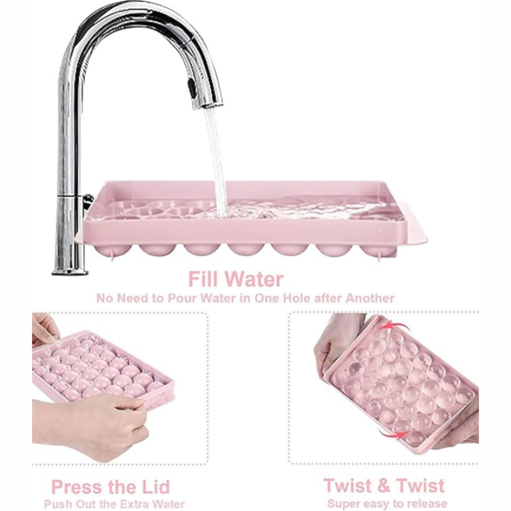 Premium Ice Ball Maker Tray – Stackable Freezer Ice Cube Mould (32-Grid) for Cocktails, Juice, Cold Coffee & Summer Drinks | BPA-Free Silicone Ice Tray with Lid