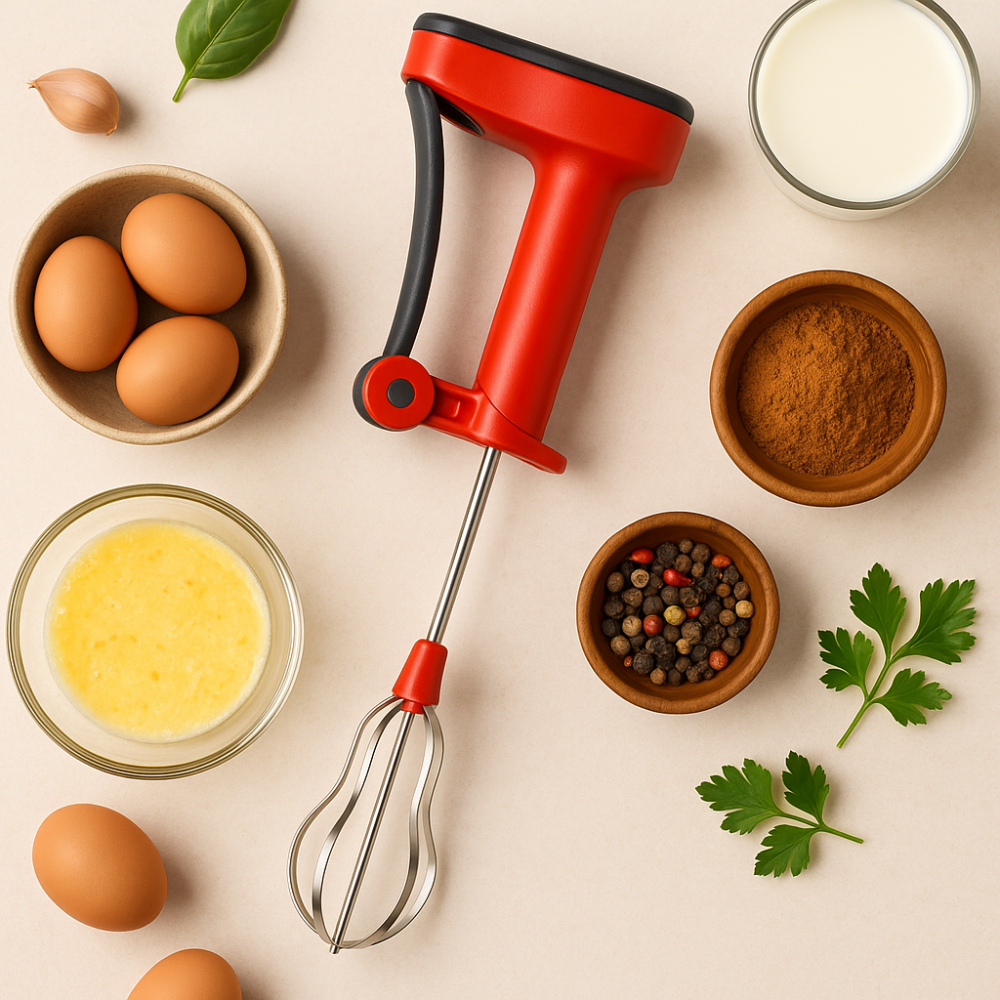 Super Mom Manual Power Blender – No-Electric Hand Beater for Beating, Whipping, Lassi, Coffee Froth & Cooking (Finger Exercise Handle, Stainless Steel Whisk)