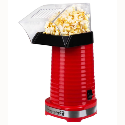 Hausberg Hot Air Popcorn Maker – Oil-Free Electric Popcorn Machine for Instant Healthy Popcorn | Fast Heating, Transparent Lid, Easy Cleaning (Red)