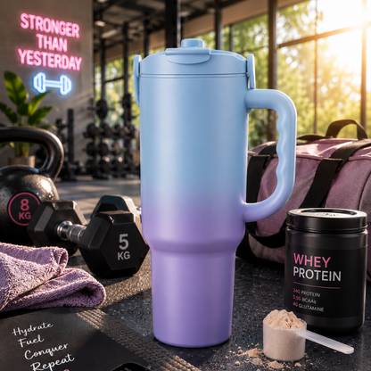 Premium Insulated Travel Mug with Handle – Leakproof Gradient Tumbler