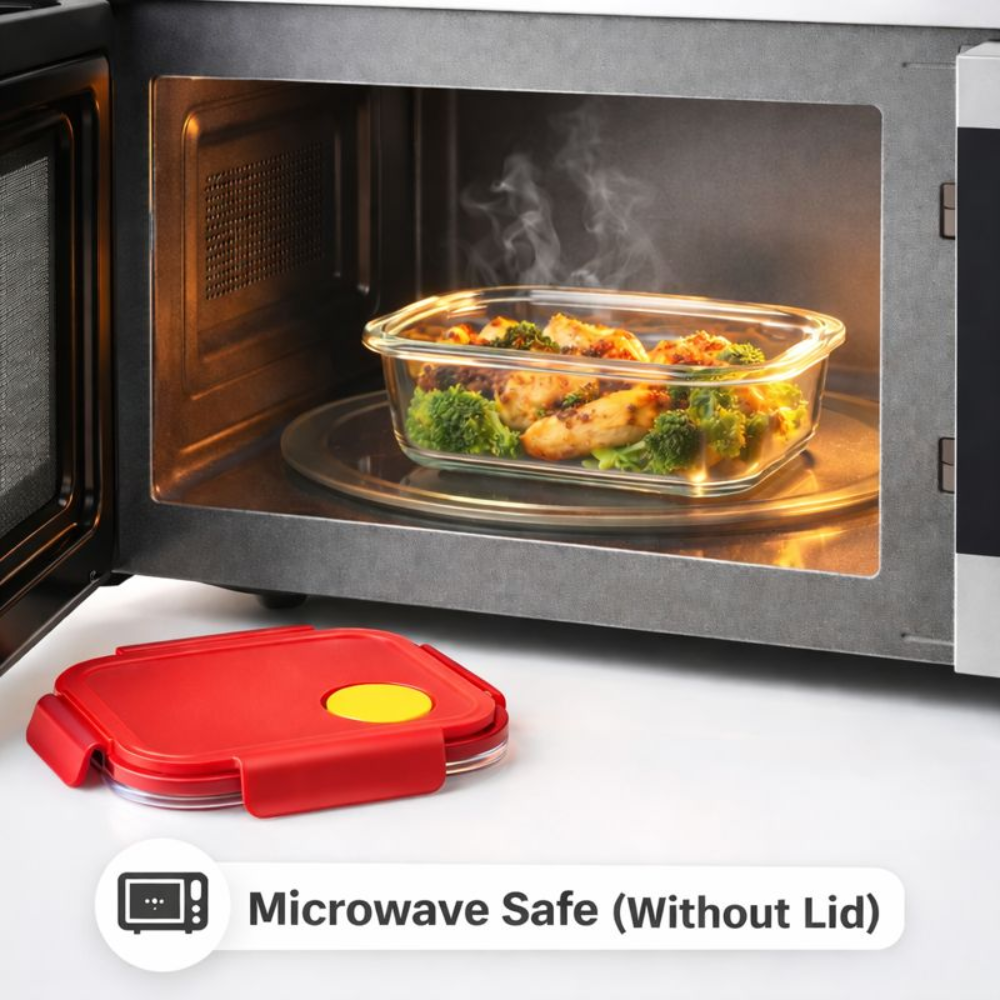 400ml Premium Borosilicate Glass Food Container – Airtight Leak-Proof Lid with Steam Vent – Microwave, Oven, and Dishwasher Safe Lunch Box
