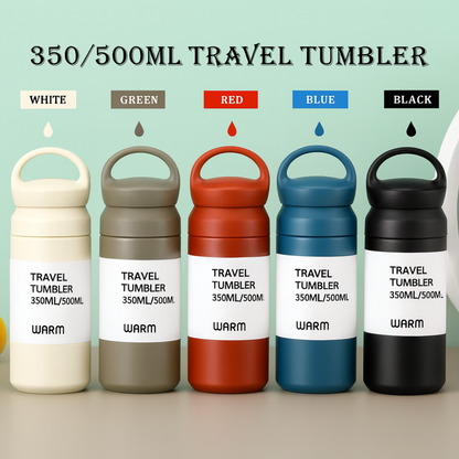 GLASSOZY | Mini 350ml/500ml Travel Tumbler with Handle | Vacuum Insulated Coffee Flask for Hot & Warm Drinks