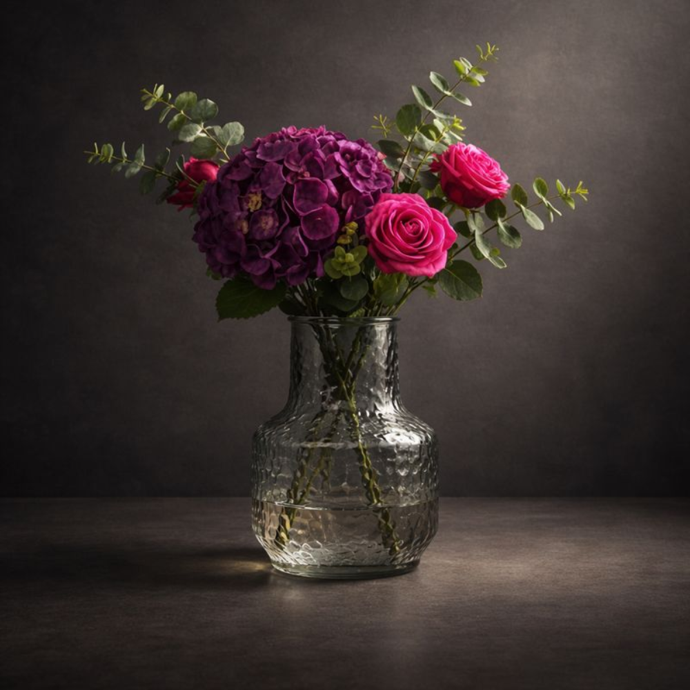 8 Inch Textured Glass Flower Vase for Home Decor | Premium Decorative Vase for Living Room, Dining Table & Gifting | Clear & Green Finish