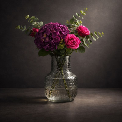 8 Inch Textured Glass Flower Vase for Home Decor | Premium Decorative Vase for Living Room, Dining Table & Gifting | Clear & Green Finish