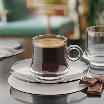 Premium Clear Glass Tea & Coffee Cup with Saucer | Heat-Resistant Borosilicate Glass Mug for Tea, Coffee, Cappuccino & Herbal Drinks (Set of 6 Cup & Saucers)