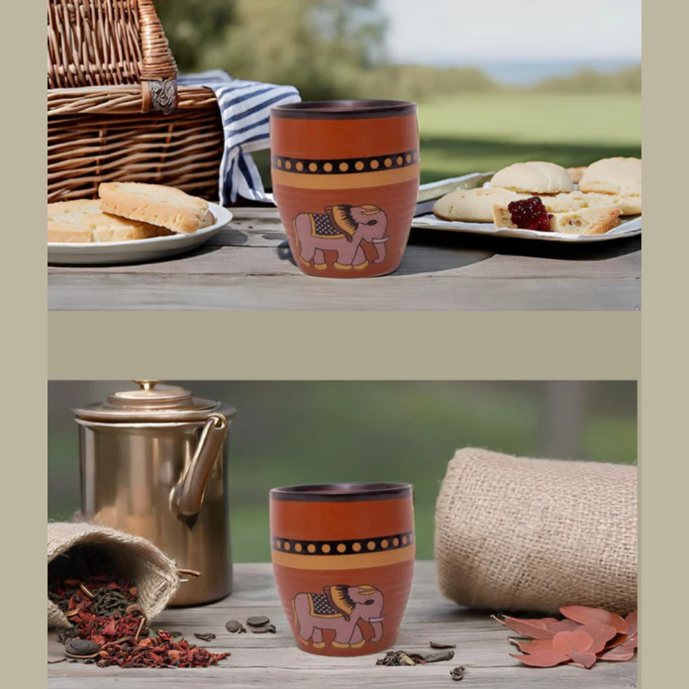 Traditional Elephant Design Terracotta Cup | Handcrafted Kulhad for Tea & Coffee