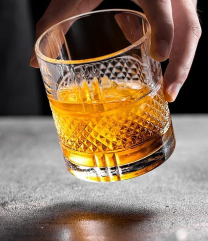 Glassozy Diamond Luxe Glass Set of 6 | Premium 340ml Whisky, Juice & Water Tumblers | Elegant Textured Glassware for Home, Bar & Festive Gifting | Crystal-Cut Design | Durable & Dishwasher Safe