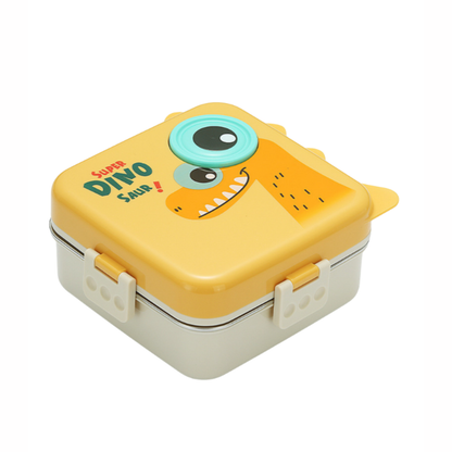 Cute Dinosaur Kids Lunch Box | 3-Compartment Leak-Proof Bento Tiffin with Stainless Steel Tray | Cartoon Dino School Lunch Box for Boys & Girls