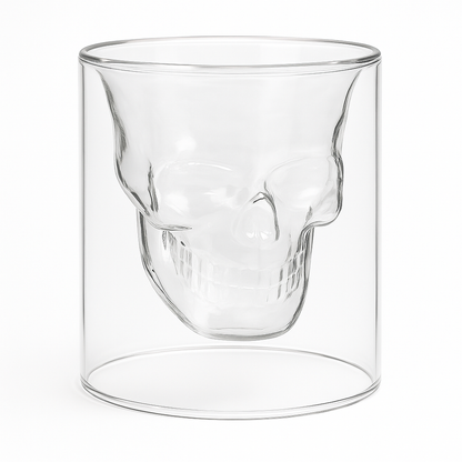 3D Skull Double-Wall Whiskey Glass – Premium Borosilicate Crystal Tumbler for Cocktails, Whiskey & Bar Décor | Insulated Transparent Skull Mug (300 ml)
