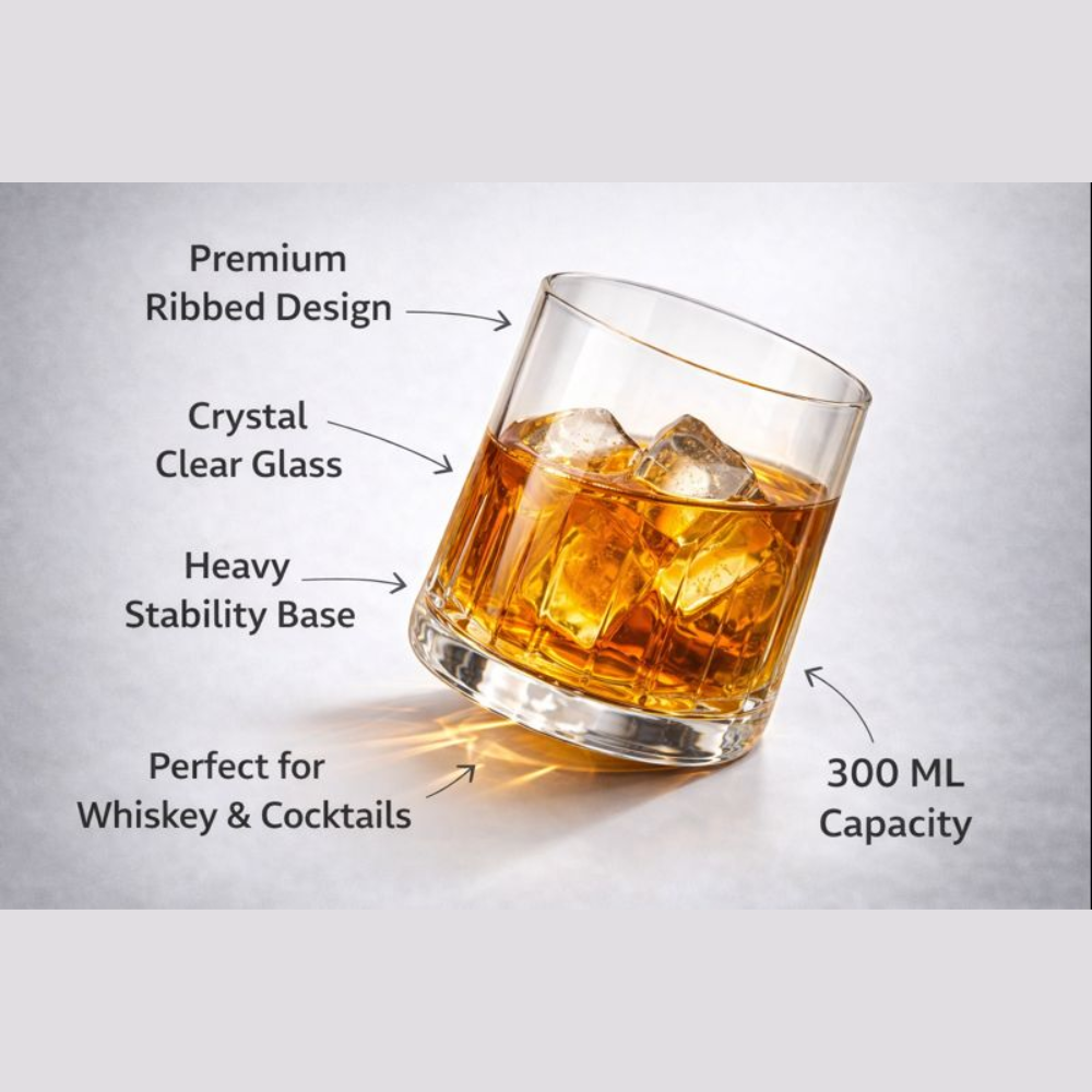 GLASSOZY Premium Whiskey Glass Set – 10oz Old Fashioned Rocks Glasses with Elegant Vertical Ribbed Texture – Heavy Base Crystal Barware for Bourbon, Scotch, and Cocktails – Set of 6 Luxury Gift Box