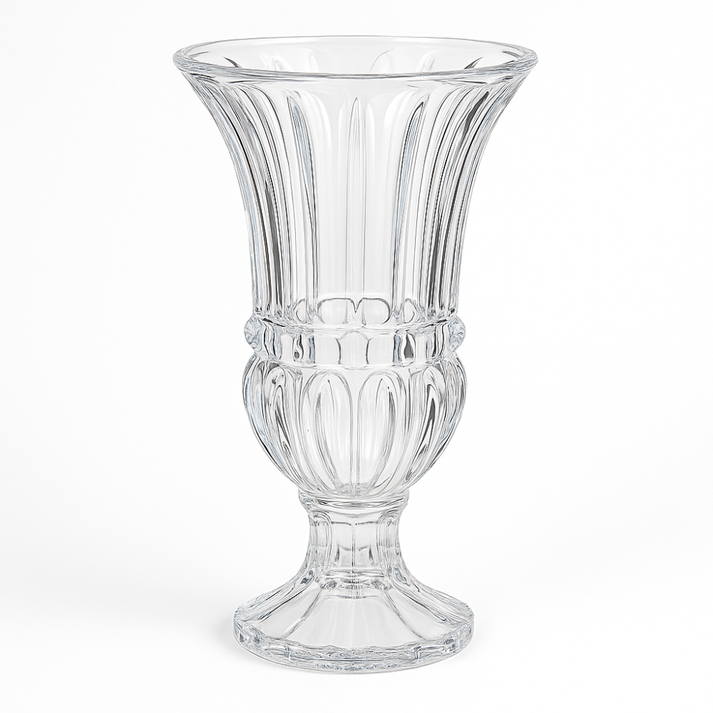 DELISOGA Premium Cut Glass Flower Vase – Tall Crystal Urn Design with Fluted Pattern  | Elegant Centerpiece for Living Room, Dining Table & Gifting (1 Pc)