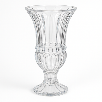 DELISOGA Premium Cut Glass Flower Vase – Tall Crystal Urn Design with Fluted Pattern  | Elegant Centerpiece for Living Room, Dining Table & Gifting (1 Pc)