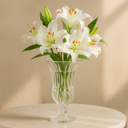 DELISOGA Premium Cut Glass Flower Vase – Tall Crystal Urn Design with Fluted Pattern  | Elegant Centerpiece for Living Room, Dining Table & Gifting (1 Pc)