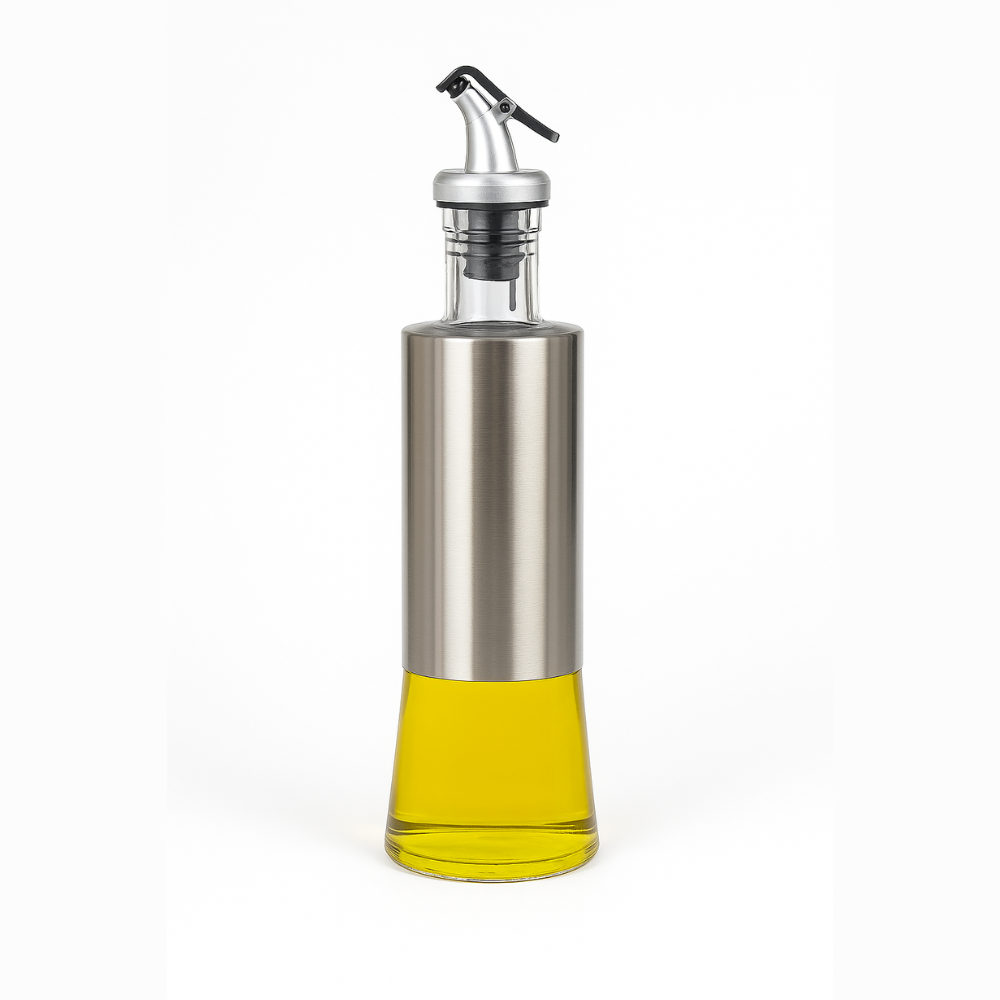 Premium Stainless Steel & Glass Oil Dispenser – Leak-Proof Pouring Bottle for Olive Oil, Vinegar, Soy Sauce & Cooking Wine | Anti-Drip Spout & Airtight Cap (500ml)