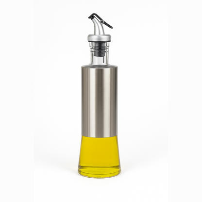 Premium Stainless Steel & Glass Oil Dispenser – Leak-Proof Pouring Bottle for Olive Oil, Vinegar, Soy Sauce & Cooking Wine | Anti-Drip Spout & Airtight Cap (500ml)