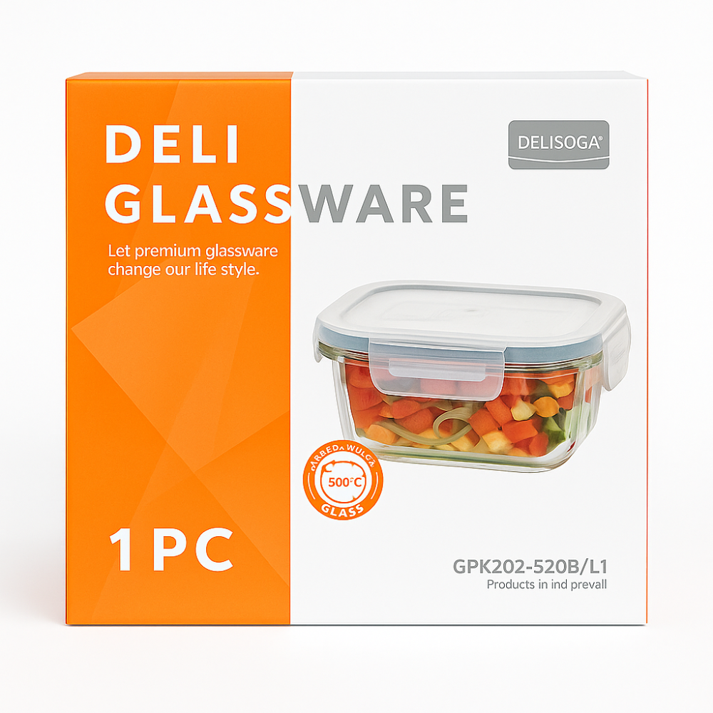 DELISOGA Premium Borosilicate Glass Food Storage Container – 520 ml Airtight Lunch Box with Lock Lid | Oven, Microwave & Freezer Safe | Leak-Proof Meal Prep Box