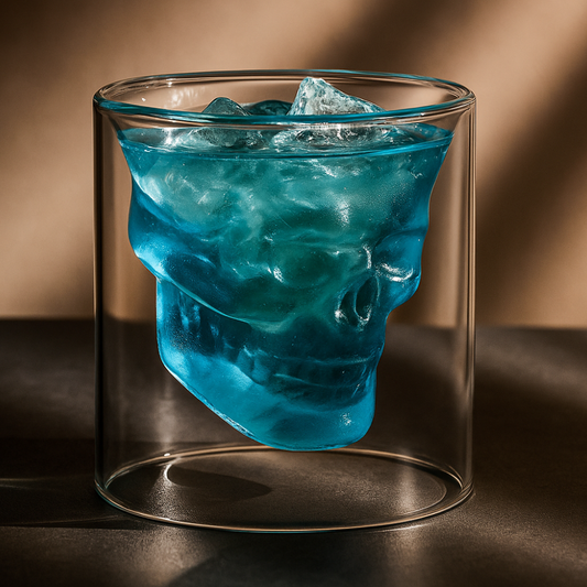 3D Skull Double-Wall Whiskey Glass – Premium Borosilicate Crystal Tumbler for Cocktails, Whiskey & Bar Décor | Insulated Transparent Skull Mug (300 ml)