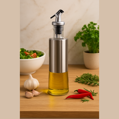 Premium Stainless Steel & Glass Oil Dispenser – Leak-Proof Pouring Bottle for Olive Oil, Vinegar, Soy Sauce & Cooking Wine | Anti-Drip Spout & Airtight Cap (500ml)