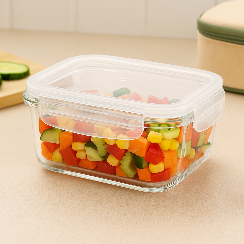 DELISOGA Premium Borosilicate Glass Food Storage Container – 520 ml Airtight Lunch Box with Lock Lid | Oven, Microwave & Freezer Safe | Leak-Proof Meal Prep Box