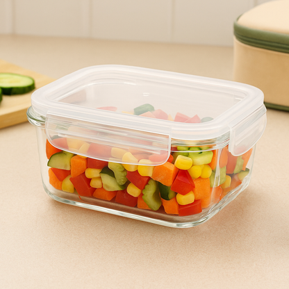 DELISOGA Premium Borosilicate Glass Food Storage Container – 520 ml Airtight Lunch Box with Lock Lid | Oven, Microwave & Freezer Safe | Leak-Proof Meal Prep Box