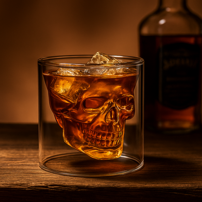 3D Skull Double-Wall Whiskey Glass – Premium Borosilicate Crystal Tumbler for Cocktails, Whiskey & Bar Décor | Insulated Transparent Skull Mug (300 ml)