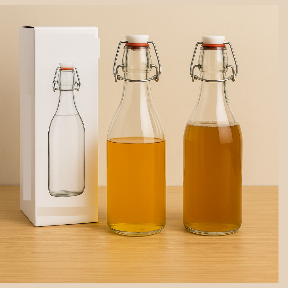 Premium 1 L Glass Swing-Top Bottle – Airtight | Leak-Proof | Reusable Water & Juice Storage Bottle | Eco-Friendly Quality Glassware