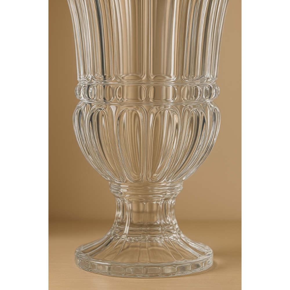 DELISOGA Premium Cut Glass Flower Vase – Tall Crystal Urn Design with Fluted Pattern  | Elegant Centerpiece for Living Room, Dining Table & Gifting (1 Pc)