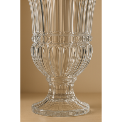 DELISOGA Premium Cut Glass Flower Vase – Tall Crystal Urn Design with Fluted Pattern  | Elegant Centerpiece for Living Room, Dining Table & Gifting (1 Pc)