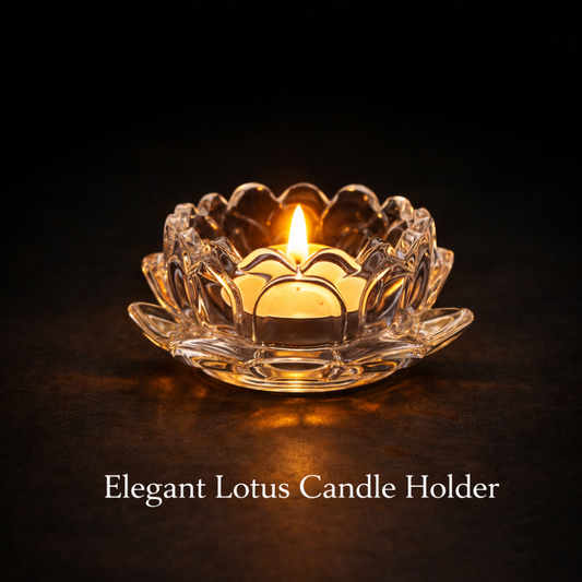 Crystal Lotus Candle Holder Set – 2.5 Inch Glass Tealight Diyas for Diwali Decoration, Puja Mandir & Wedding Return Gift (Premium Decorative T-Light Holder)