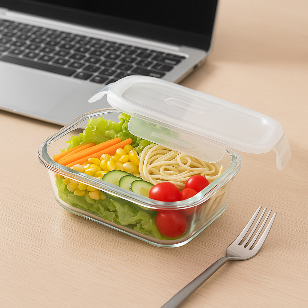 DELISOGA Premium Borosilicate Glass Food Storage Container – 520 ml Airtight Lunch Box with Lock Lid | Oven, Microwave & Freezer Safe | Leak-Proof Meal Prep Box