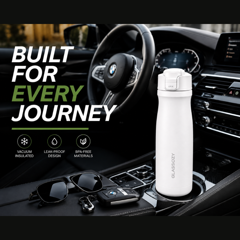 Glassozy Premium Vacuum Insulated Stainless Steel Water Bottle | Leak-Proof Thermos Flask | Hot & Cold Retention | BPA-Free Travel Bottle