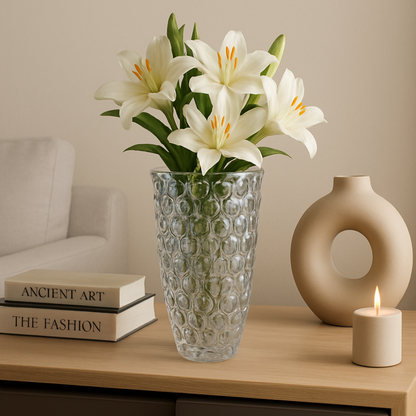 Bubble Texture Glass Vase – Tall Crystal Decorative Flower Vase for Living Room, Dining Table & Gifting | Elegant Transparent Centerpiece