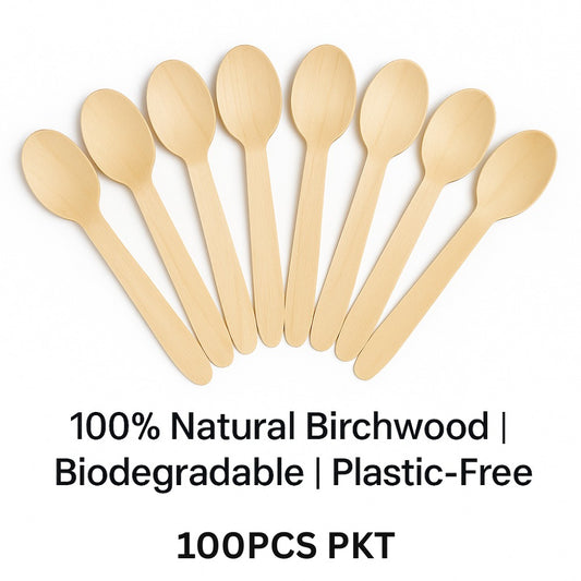 Eco-Friendly Wooden Spoons (100 pcs) – 100% Natural Birchwood | Biodegradable, Compostable, Plastic-Free Cutlery for Parties, Takeaway & Catering