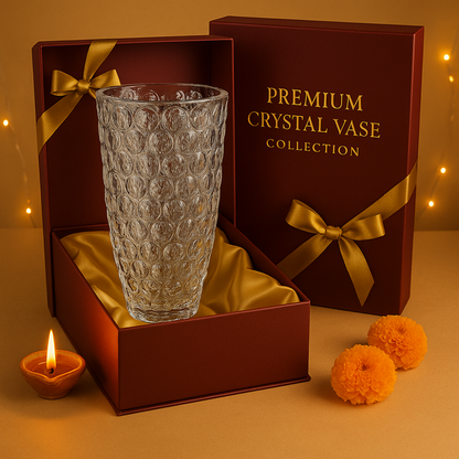 Bubble Texture Glass Vase – Tall Crystal Decorative Flower Vase for Living Room, Dining Table & Gifting | Elegant Transparent Centerpiece