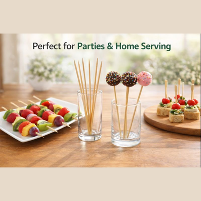 16 Inch Bamboo Skewers (50 Pcs) | Extra Long 40cm BBQ Sticks | 5mm Thick Wooden Sticks for Paneer Tikka, Soya Chaap, Kebabs, Fruits & Party Serving