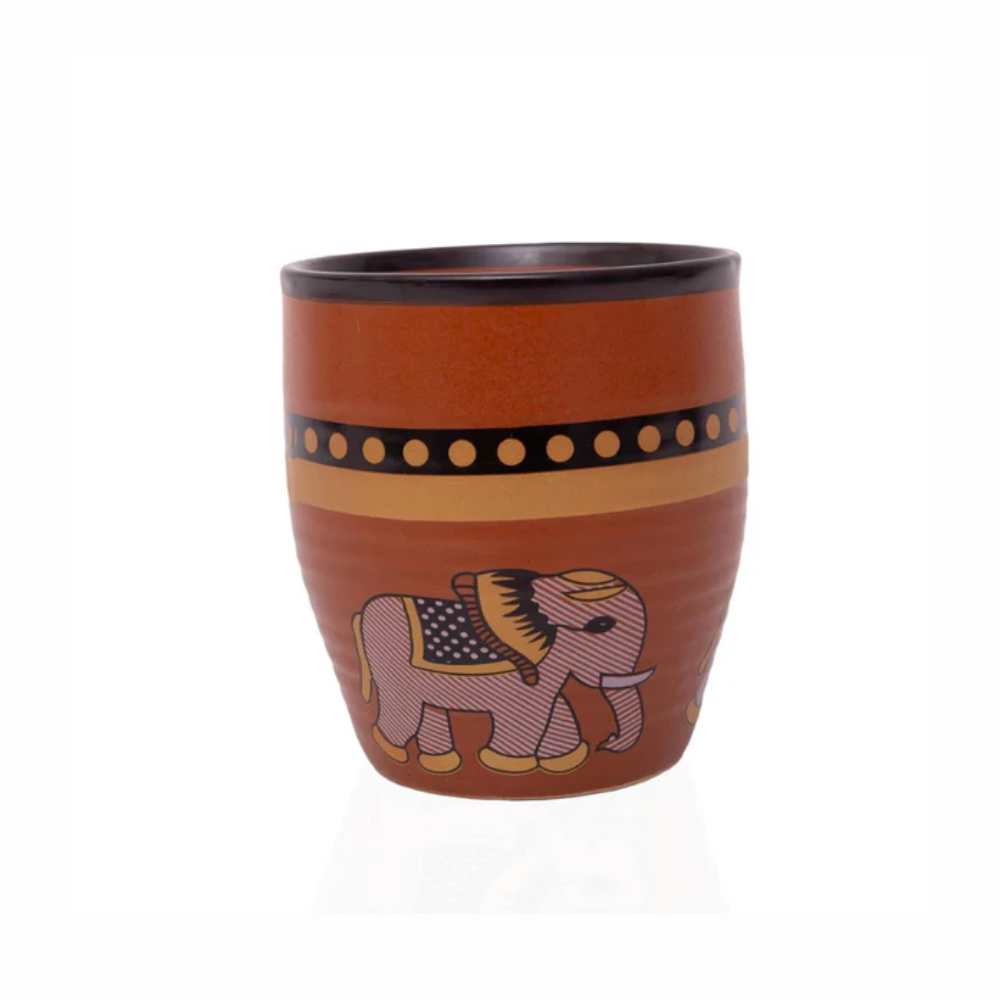 Traditional Elephant Design Terracotta Cup | Handcrafted Kulhad for Tea & Coffee
