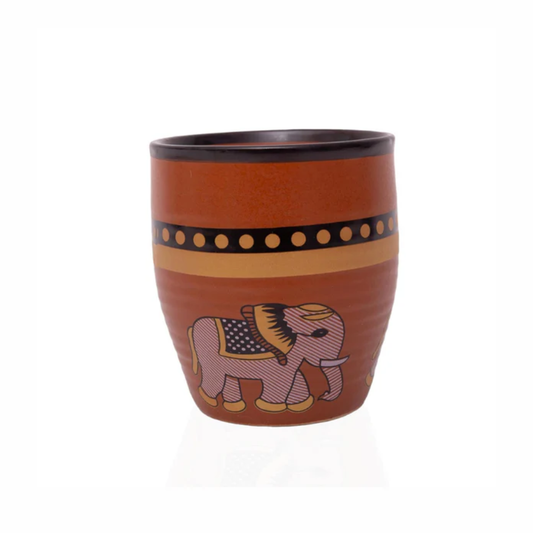 Traditional Elephant Design Terracotta Cup | Handcrafted Kulhad for Tea & Coffee
