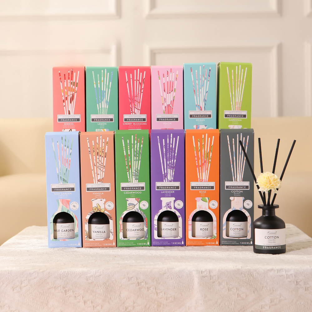 Luxury Reed Diffuser Set 80ML – Cotton, Rose, Lemon, Berries & Nile Garden | Long Lasting Home Fragrance | Room Aroma Diffuser
