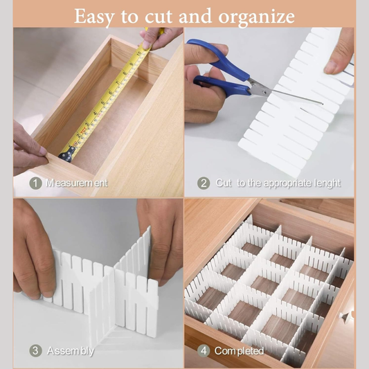 Adjustable Drawer Divider Organizer – Expandable Grid Separator for Kitchen, Office, Makeup & Wardrobe Storage (Plastic, DIY Customizable)