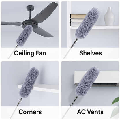 Glassozy 100-Inch Extendable Microfiber Duster for High Ceilings | Bendable & Washable Duster Head | Long Telescopic Handle for Ceiling Fans, Shelves, Cobwebs, AC Vents & Home Cleaning